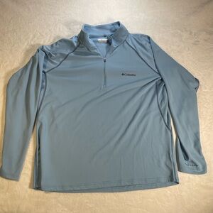 Columbia Sweater Mens XL Light Blue Fleece Half Zip Pullover Embroidered Logo